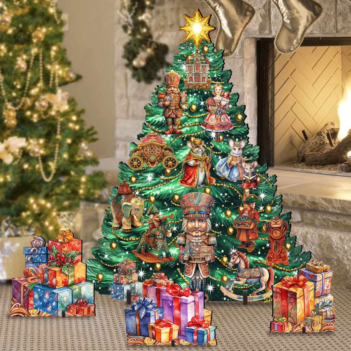 Nutcracker-Themed Christmas Tree Set Outdoor Indoor Décor Wooden Christmas Decoration by G. Debrekht Christmas Décor