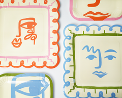 Modern Scalloped Face Dinner Paper Plates (9 Inch, 12 Count) | Art Birthday Party Supplies | Kids Craft Party Paper Plates