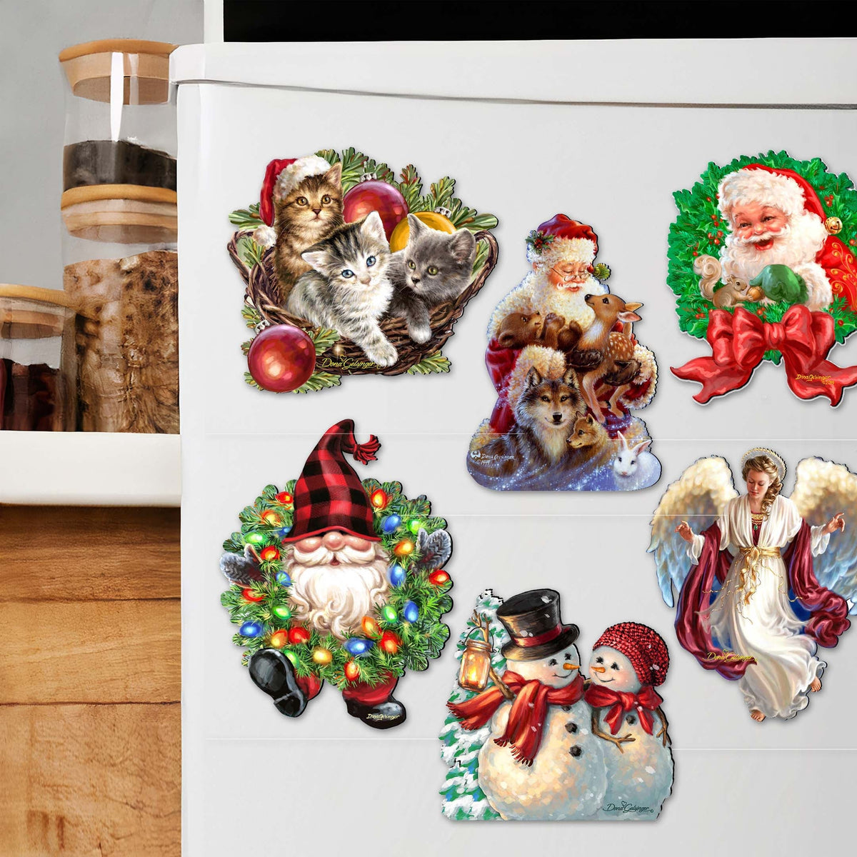 Santa and Friends Decorative Eco Wood Magnets Set of 6 - Christmas Decor