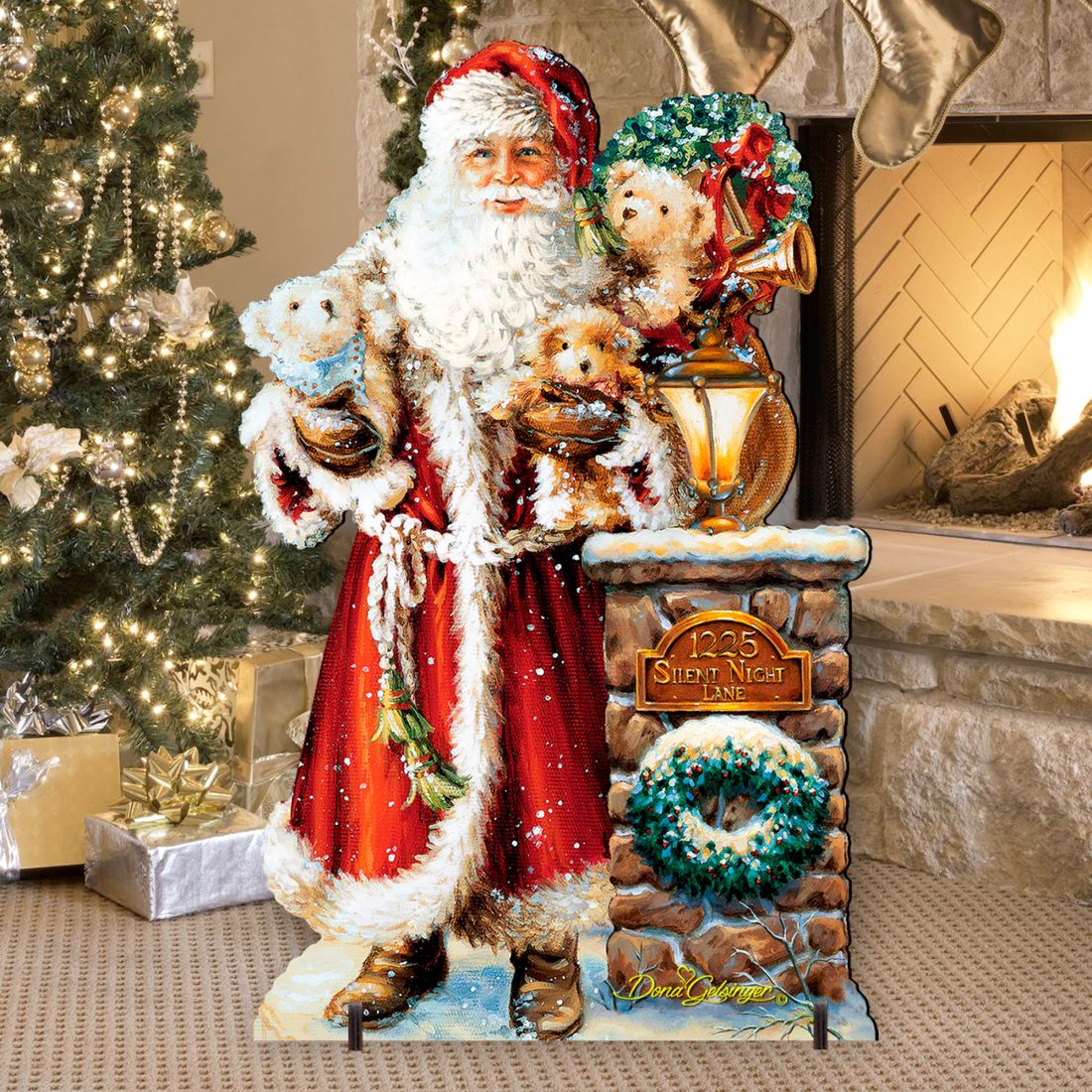Silent Night Santa Christmas Outdoor Yard Sign - Christmas Santa Snowman Decor