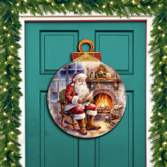 Santa at the Fireplace Wreath Holiday Door Decor by G. Debrekht - Christmas Santa Snowman Decor - 8611089-2H