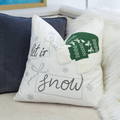 Let It Snow Christmas Throw Pillow with Embroidered Holiday Design - Green or Red
