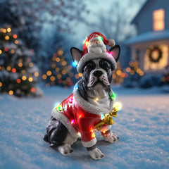 Christmas French Bulldog Statue with Santa Outfit - Holiday Dog Figurine