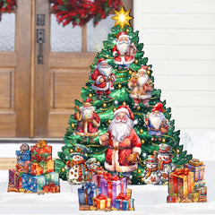 Santa Claus-Themed Christmas Tree Set Outdoor Indoor Décor Wooden Christmas Decoration by G. Debrekht Christmas Décor - 8191516F-G