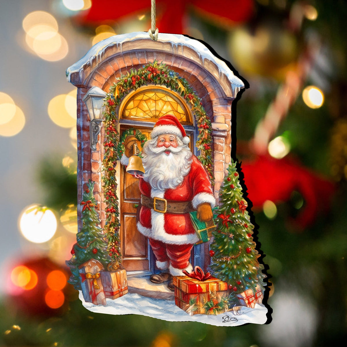 Knocking the Door Santa Wooden Ornaments by G. Debrekht Christmas Santa Snowman Decor