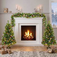 Pre-Lit Artificial Christmas Tree 3-Piece Set with LED Lights - Green