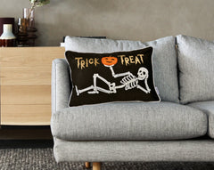 Trick or Treat Skeleton Velvet Throw Pillow – Halloween Lumbar Accent Set of 2