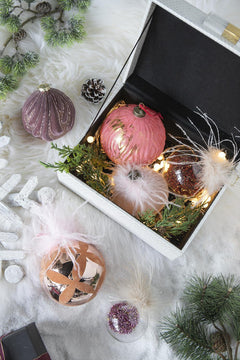 Glass Christmas Ball Ornaments with Decorative Finish - Green, Gold, Red