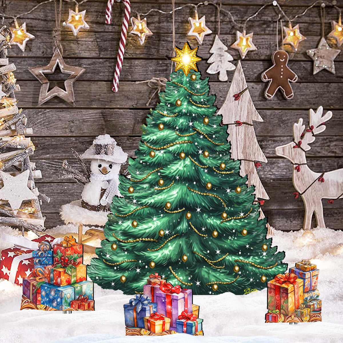 Christmas Tree Set Outdoor Indoor Décor Wooden Christmas Decoration by G. Debrekht Christmas Décor - 8191500F-G