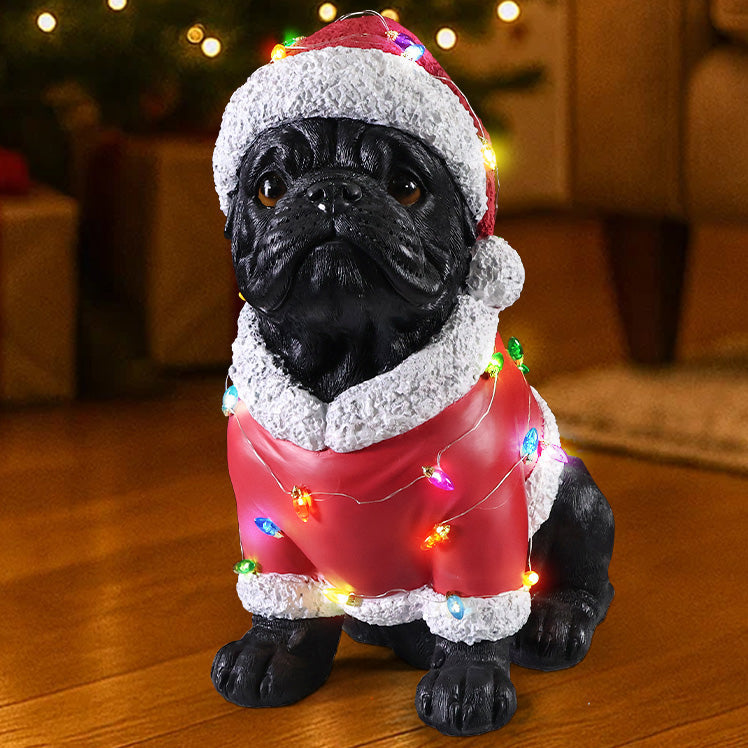 Christmas Pug Statue with Detailed Santa Outfit - Red