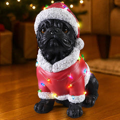 Christmas Pug Statue with Detailed Santa Outfit - Red