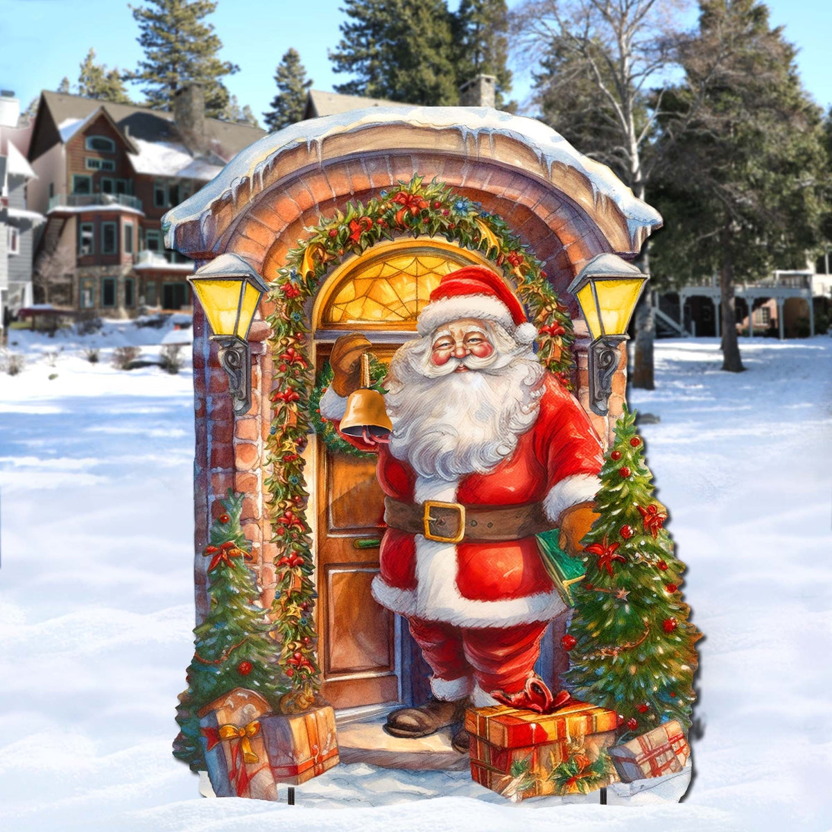 Knocking the Door Santa Outdoor Decor by G. Debrekht - Christmas Santa Snowman Decor
