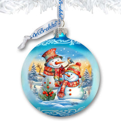 Winter Friends Ball Glass Ornament by G. Debrekht - Christmas Santa Snowman Decor - 73373