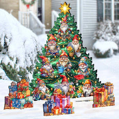 Gnomes-Themed Christmas Tree Set Outdoor Indoor Decor Wooden Christmas Decoration by G. Debrekht Christmas Decor - 8191512F-G