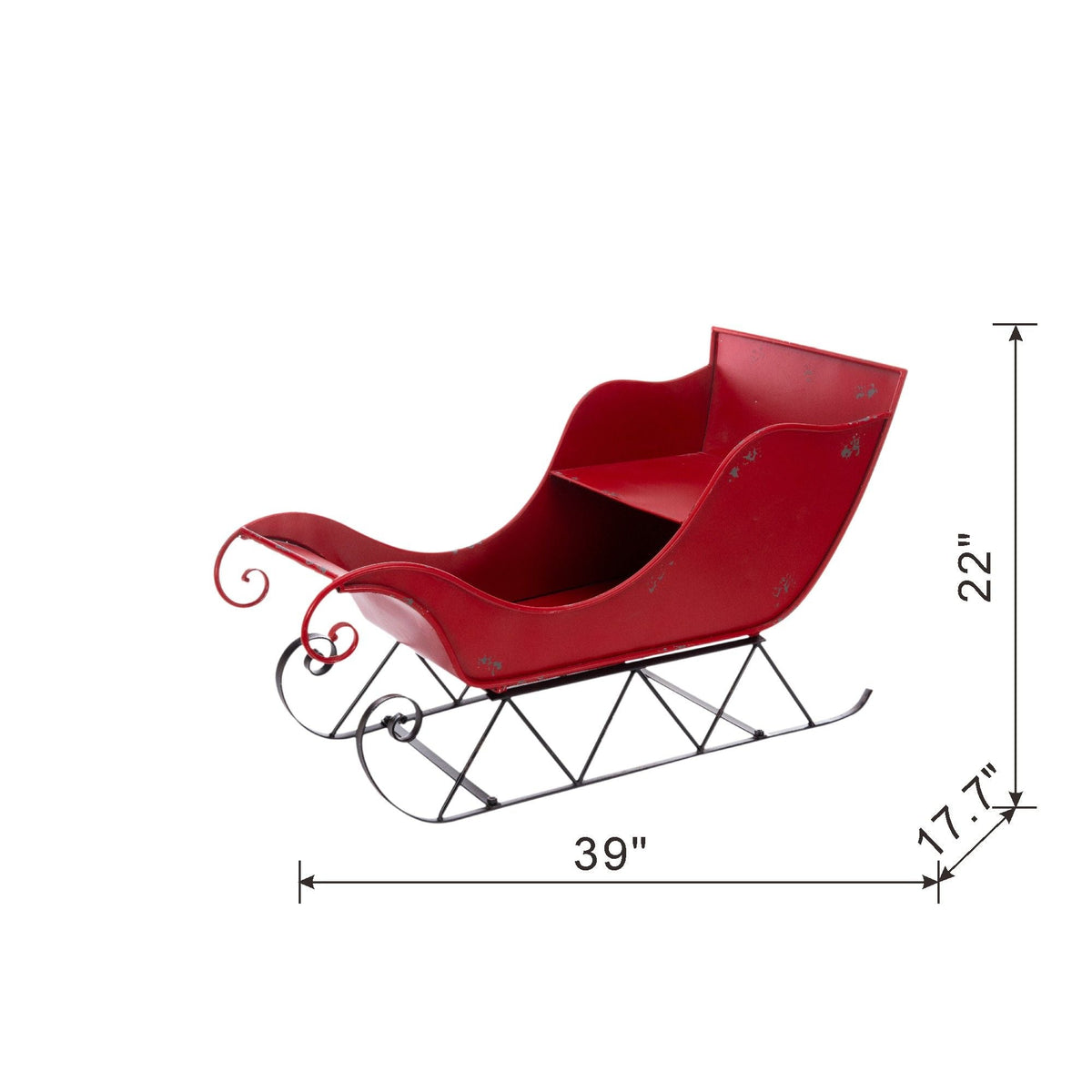 Iron Sleigh Large, Distressed Christmas Santa Sleigh Holiday Decoration