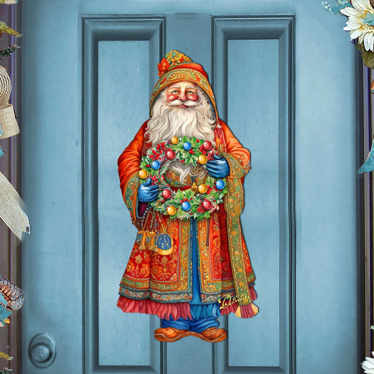Santa's Wreath of Joy Holiday Door Decor by G. Debrekht - Christmas Santa Snowman Decor