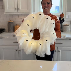 Halloween Decorations Ghost Wreath Cute Ghost Halloween Door Sign For Door Porch Wall Holiday Home Decor Glow Ghost Lights