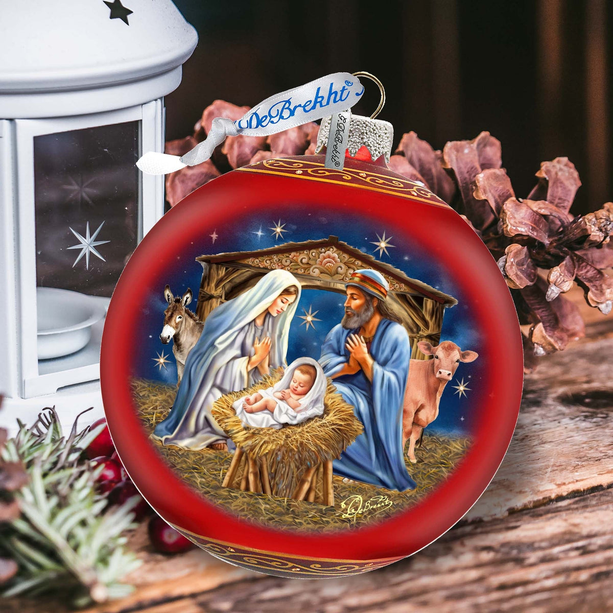 From Stable to Savior Lg Glass Ornament by G.Debrekht - Nativity Holiday Decor - 73956