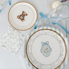 Baby Bear Plush Light Blue Dessert Plates, 12pcs