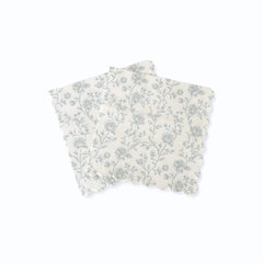 Baby Blue Floral Toile Scalloped Cocktail Napkins, 12pcs