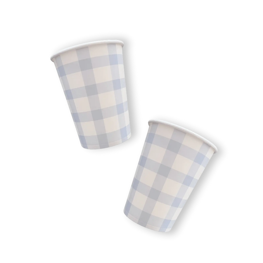 Baby Blue Gingham Paper Party Cups, 9 oz (12 Pack)