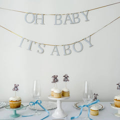 Baby Shower Banner Set – Light Blue & Gold Foil