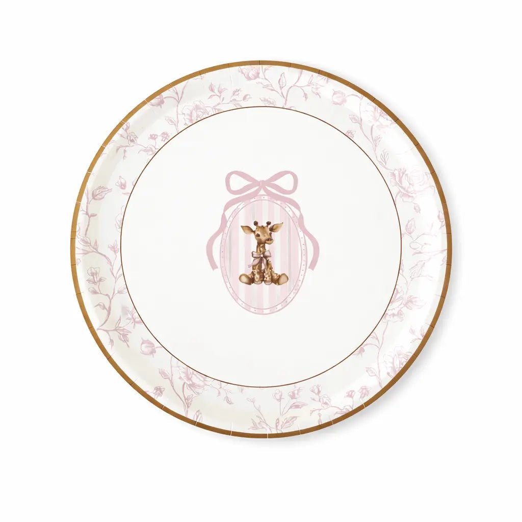 Baby Shower Toile Giraffe Plush Salad Plates, 12pcs