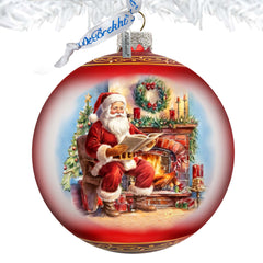 Santas Cozy Audit Lg Glass Ornament by G.Debrekht - Christmas Santa Snowman Decor - 73957