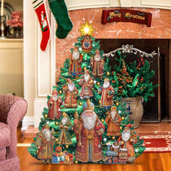 Santa-Themed Christmas Tree Outdoor Indoor Decor Wooden Christmas Decoration by G. Debrekht Christmas Decor - 8191517F