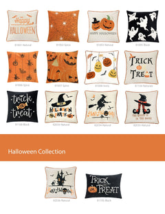 Halloween Lumbar Pillow – Embroidered ‘Trick or Treat’ Black Cushion with Insert