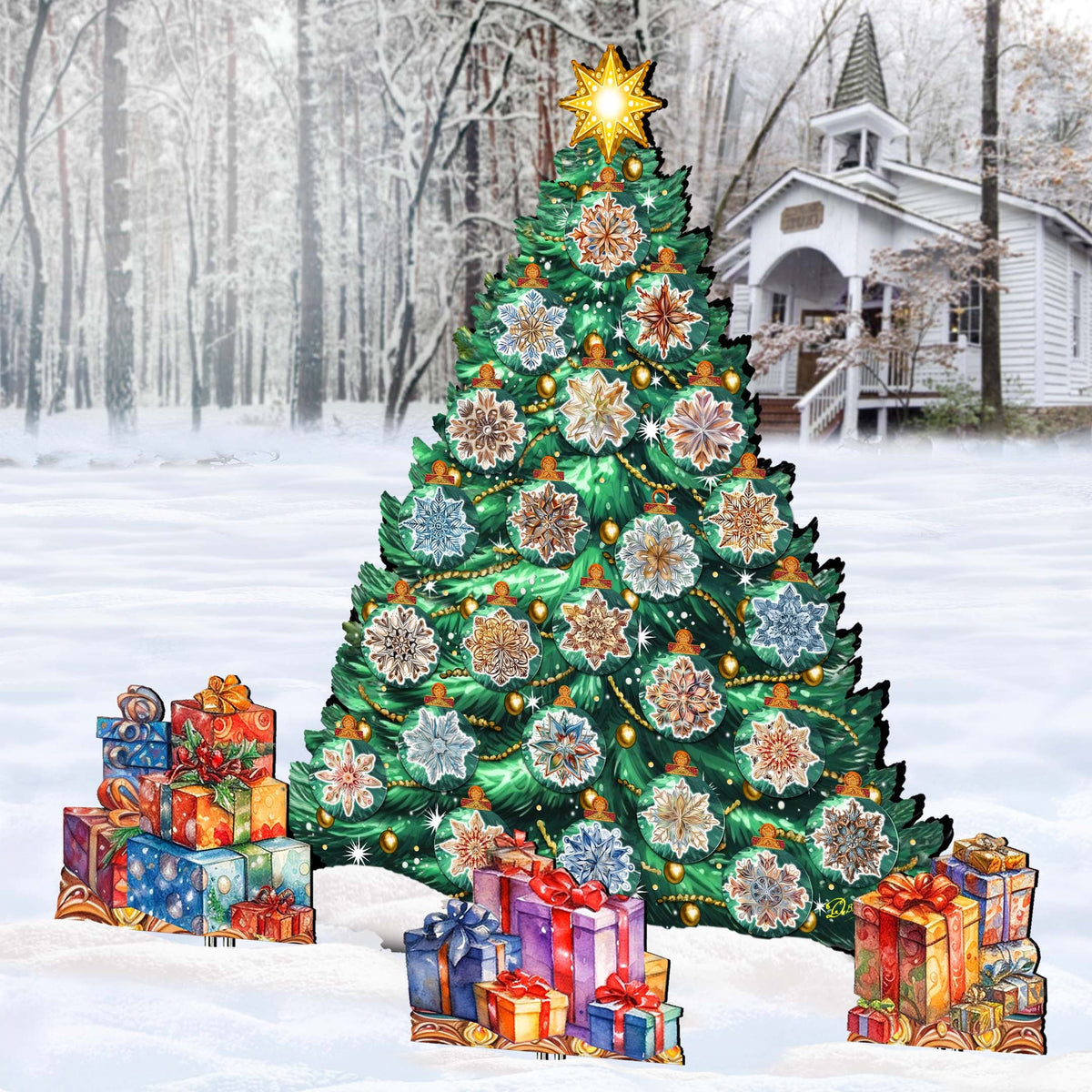 Snowflake-Themed Christmas Tree Outdoor Indoor Décor Wooden Christmas Decoration by G. Debrekht Christmas Décor