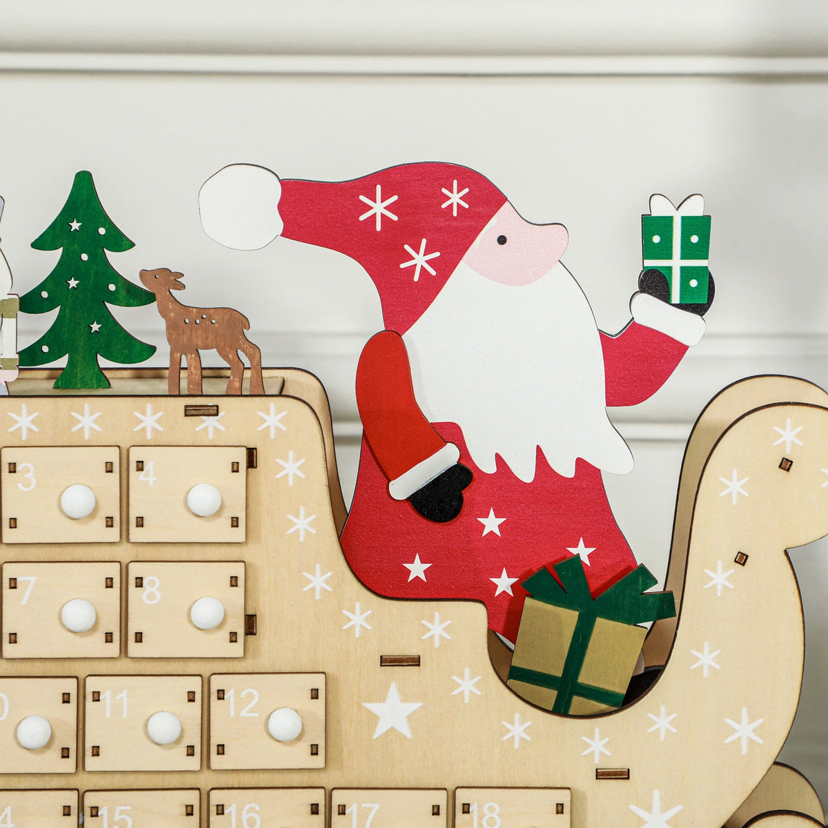 Christmas Advent Calendar with 24 Countdown Drawers - Santa & Sleigh Design