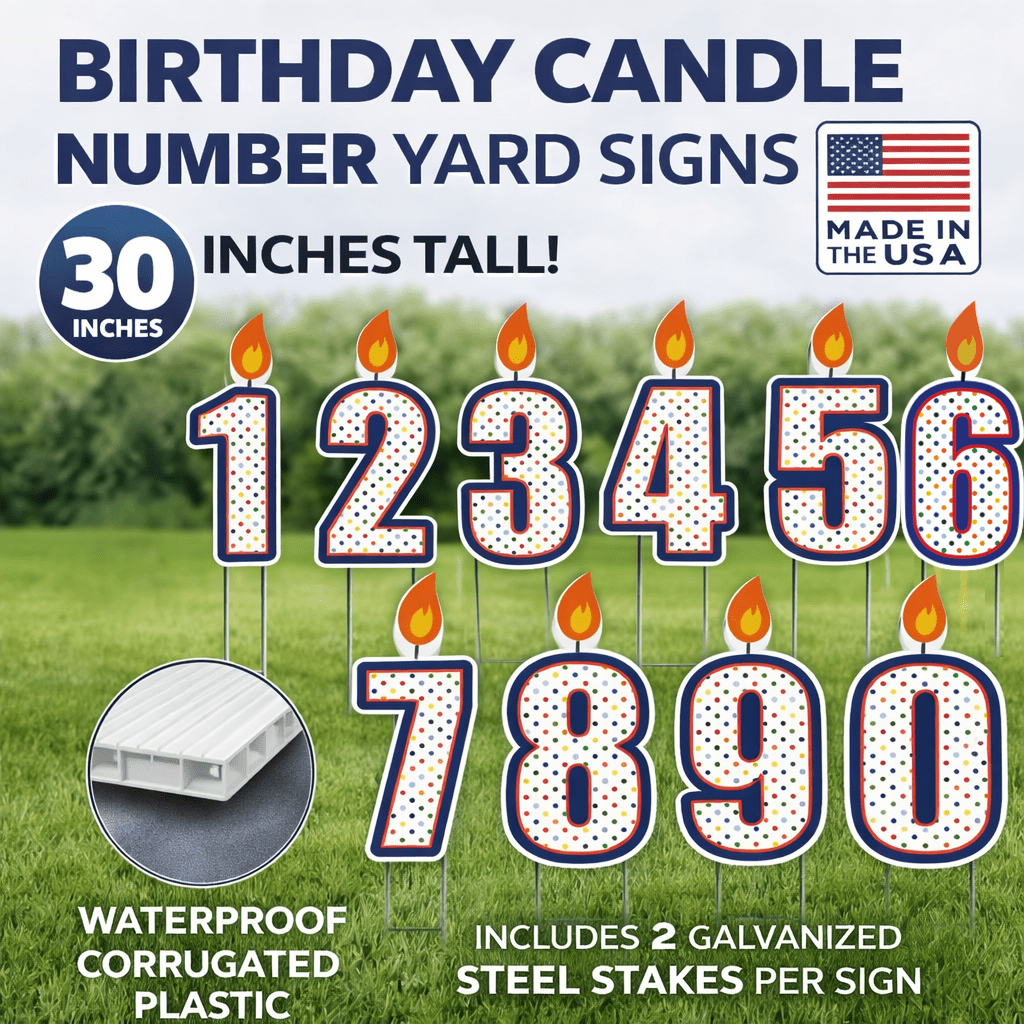 Birthday Cake Number Candles Yard Card - 10 pcs set