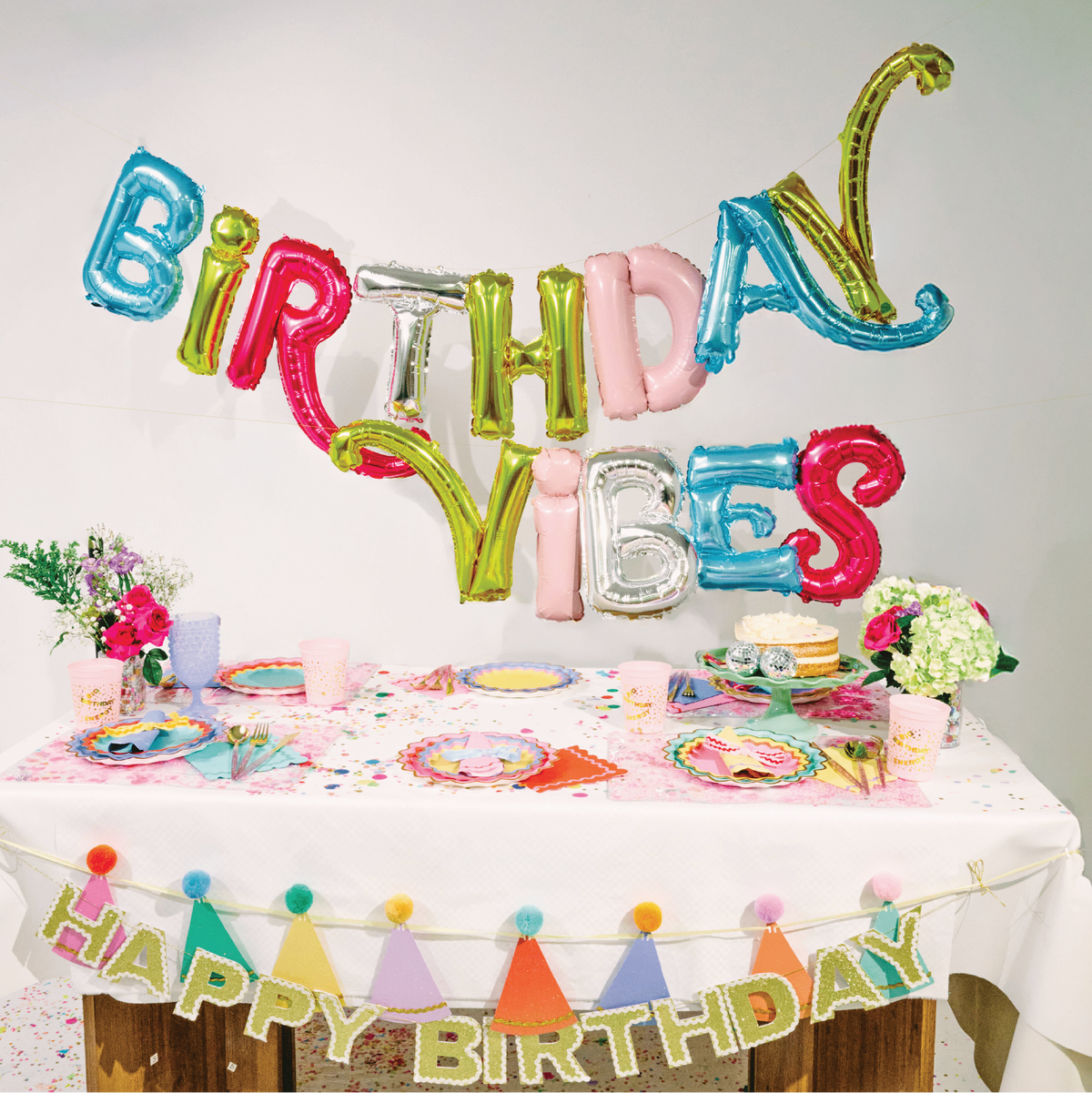 Birthday Vibes Multicolor Balloon Banner