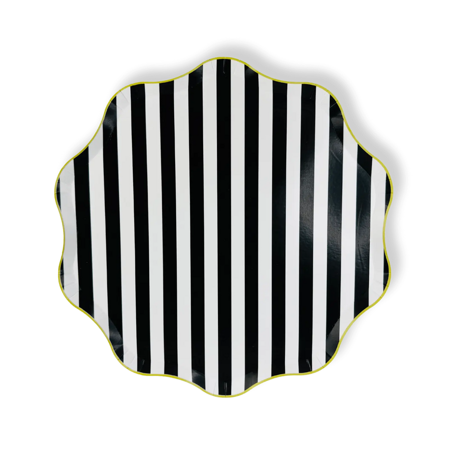 Black & White Striped Paper Party Plate (12pcs)