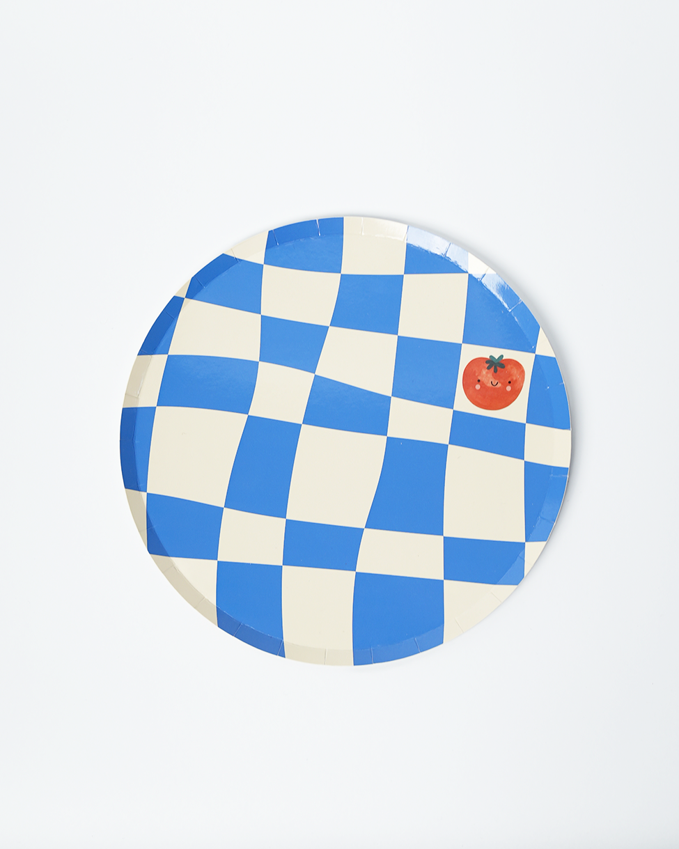 Little Chef Checkered Party Plates (9 Inch, 12 Count) | Kids Cooking Birthday Party Supplies | Colorful Checkerboard Paper Plates
