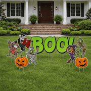 BOO! Halloween Characters Yard Decorations – 11-Piece Outdoor Lawn Sign Set with Stakes