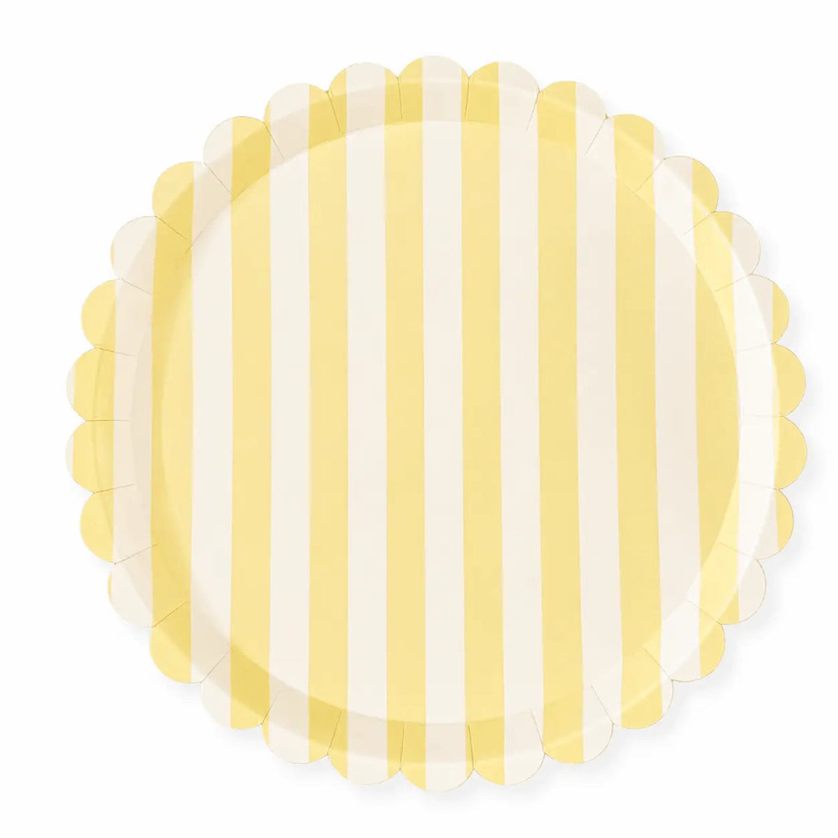 Butter Yellow & Cream Stripe 10.5" Scalloped Plate, 12pcs