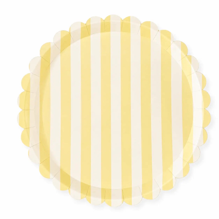 Butter Yellow & Cream Stripe 10.5" Scalloped Plate, 12pcs