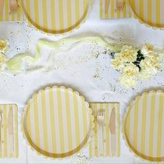 Butter Yellow & Cream Stripe 10.5" Scalloped Plate, 12pcs