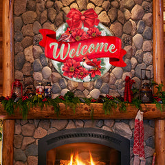 Christmas Wreath Welcome Sign Front door welcome sign Main entrance banner Welcome sign - Wooden front porch decor - 933117H