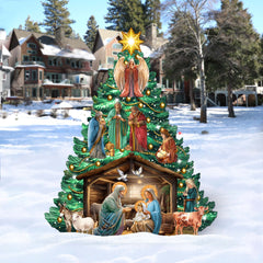 Nativity-Themed Christmas Tree Outdoor Indoor Decor Wooden Christmas Decoration by G. Debrekht Christmas Decor - 8191503-3F