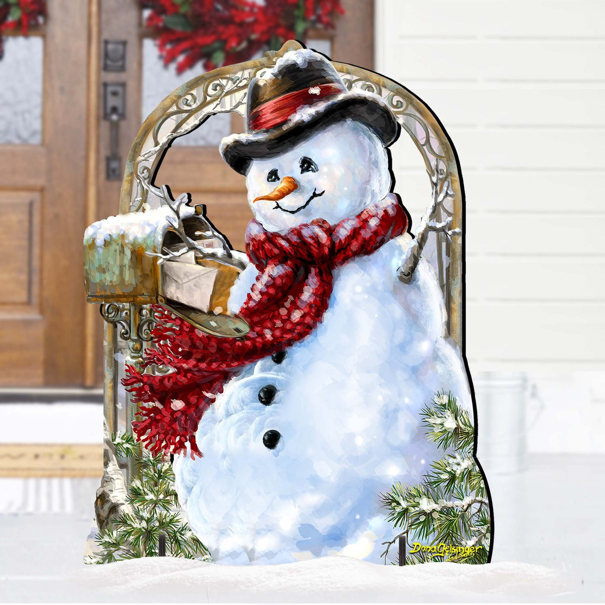 Seasons Greetings Snowman Outdoor Holiday Decor Dona Gelsinger Art - Holiday Lawn and Yard Wooden Decor