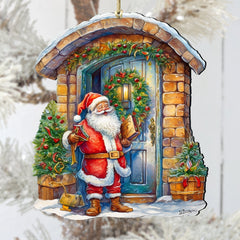 Joyful Moments at the Doorstep Wooden Ornaments by G. Debrekht Christmas Santa Snowman Decor - 8611046