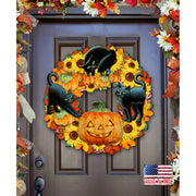 Halloween Cats Holiday Door Wreath by Laura Seeley - Thanksgiving Halloween Decor