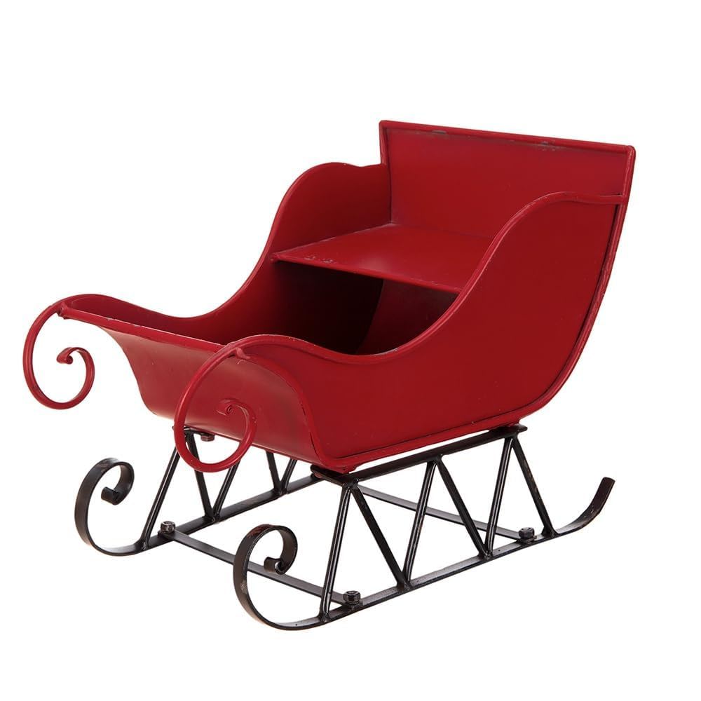Red Iron Christmas Santa Sleigh Decoration with Durable Iron Construction