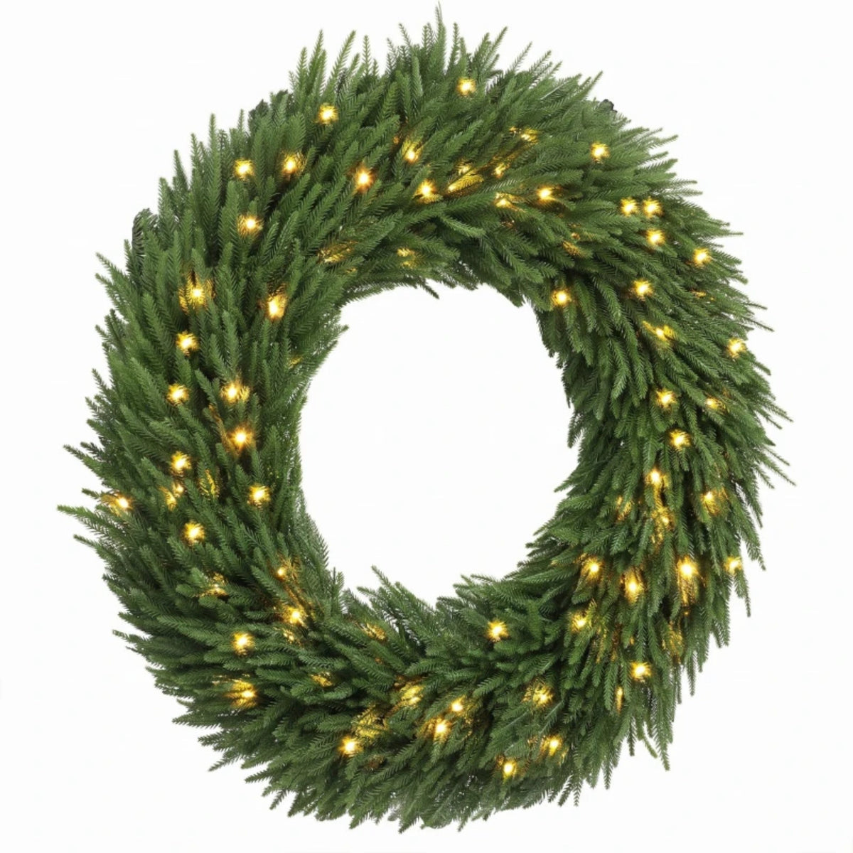 36-Inch Pre-Lit Christmas Wreath with Warm White Lights - Green