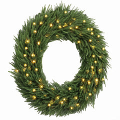 36-Inch Pre-Lit Christmas Wreath with Warm White Lights - Green