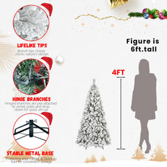 8FT Flocked Christmas Tree with 600 Warm Lights - Snow-Dusted PVC