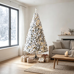 6 Ft Pre-Lit Flocked Fraser Fir Artificial Christmas Tree with Warm White LEDs - Snowy Flocked Finish